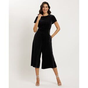 Jude Connally Blair Black Velvet Crop Jumpsuit Size Medium